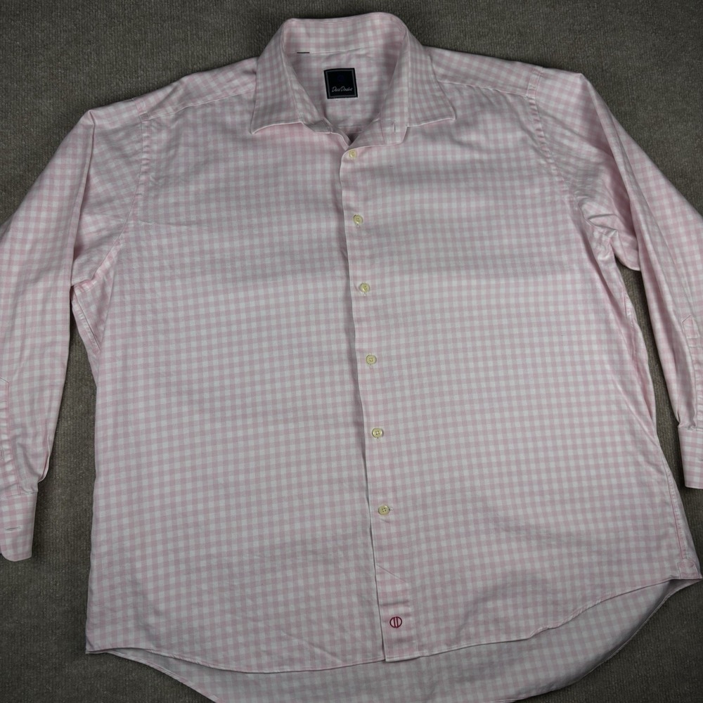 David Donahue Shirt Mens XL Pink Gingham Check‎ Long Sleeve Dress Button Up